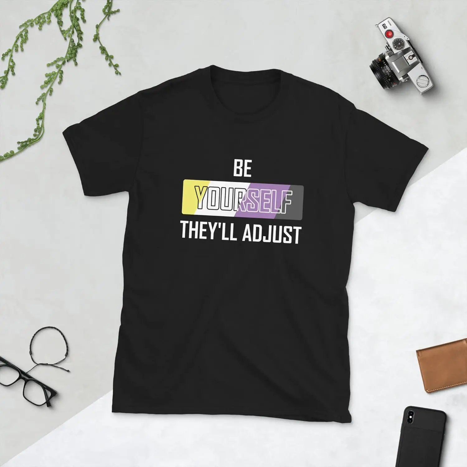 Nonbinary Pride Be Yourself They'll Adjust Shirt - Subtle Enby Pride Flag Unisex T-Shirt