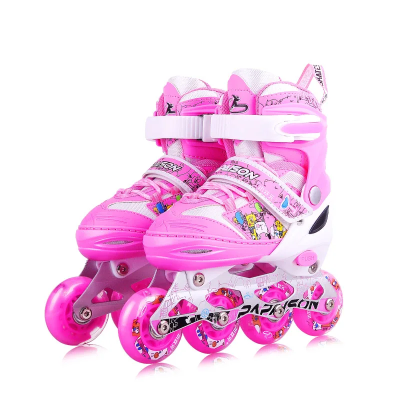 Venda quente em estoque meninos e meninas 4 PU completo piscando ajustável crianças patins inline