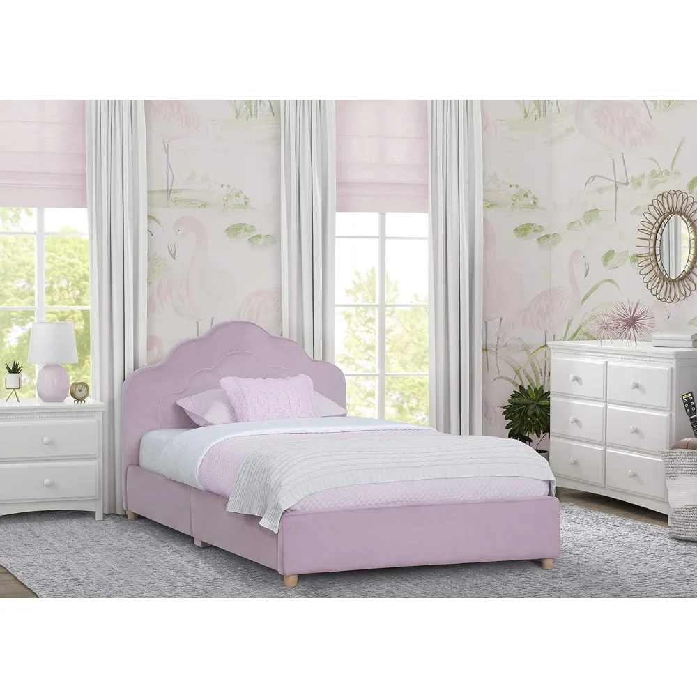 Upholstered Twin Bed, Rose Pink, 42.13x80.25x33.5 Inch (Pack of 1)