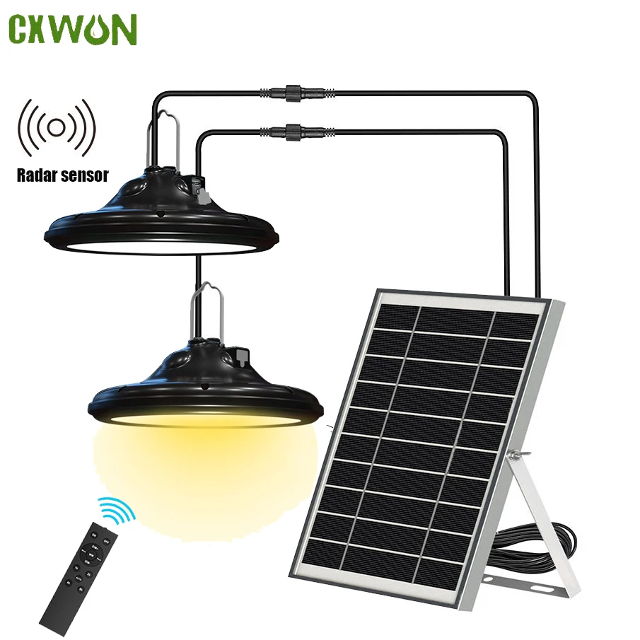 

Solar Pendant Light Outdoor Radar Sensor Indoor Solar LED Shed Light 3000-3200K-4000-4500K Waterproof 5 Mode for Garden Yard