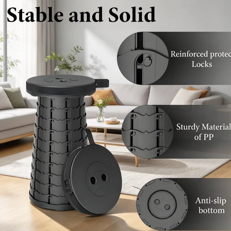 Ultra Light Collapsible Compact Camping Stool Portable Seat with Strong Load Bearing for Hiking Fishing Outdoor Subway Commuting