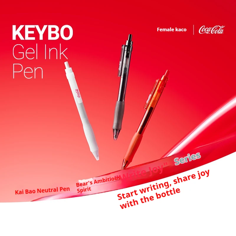 KACO Coca Cola Co Branded Gel Pen 3pcs/Set 0.5 Black Speed Drying Large Capacity 800M Ultra Long Smooth Writing Cute Pattern