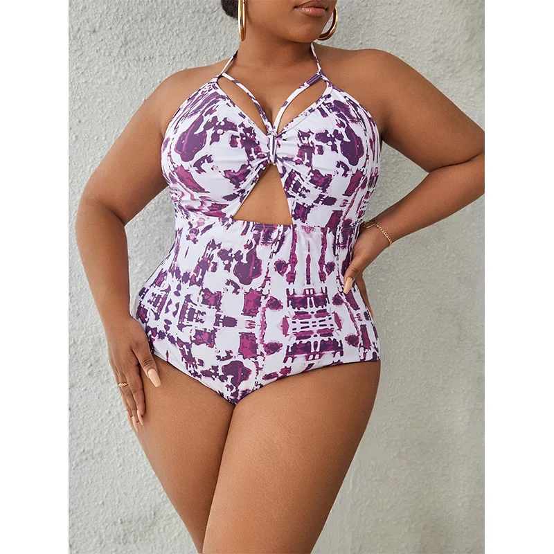 

New Style Blended Plus Size One-piece Swimsuit for Women with Hollow Out Gathering, Tight Fitting Vacation Style, High-end Y2k