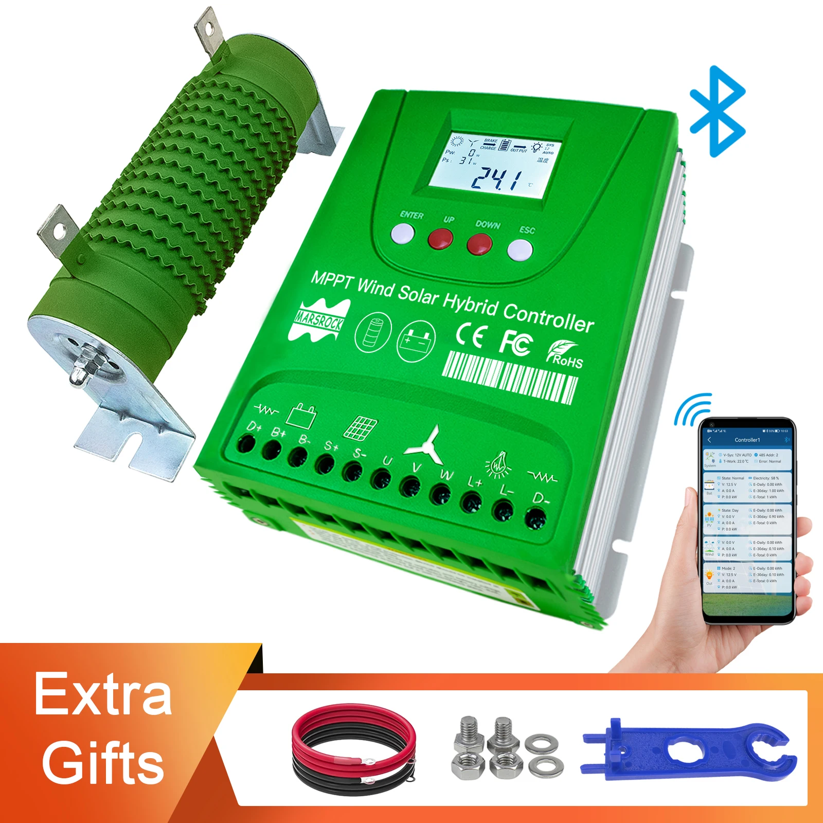 Atualizado Hybird Vento Controlador de Carga Solar Built-in Wifi Mppt para Lifepo4 Lítio Chumbo Ácido 12v24v48v 2400w