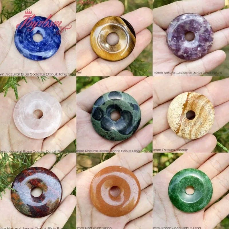 40mm Natural Smooth Donut Round Gem Stone Beads Spacer Pandant 1 Pcs,For DIY Necklace Jewelry Making,Wholesale Free Shipping
