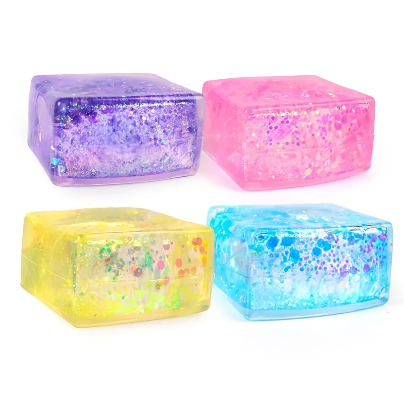 Shiny Maltose Cube Squeeze Toy Simulated Tofu Small Ice Cubes Anti Stress Slow Rebound Sensory Fidget Toy Decompression Gifts