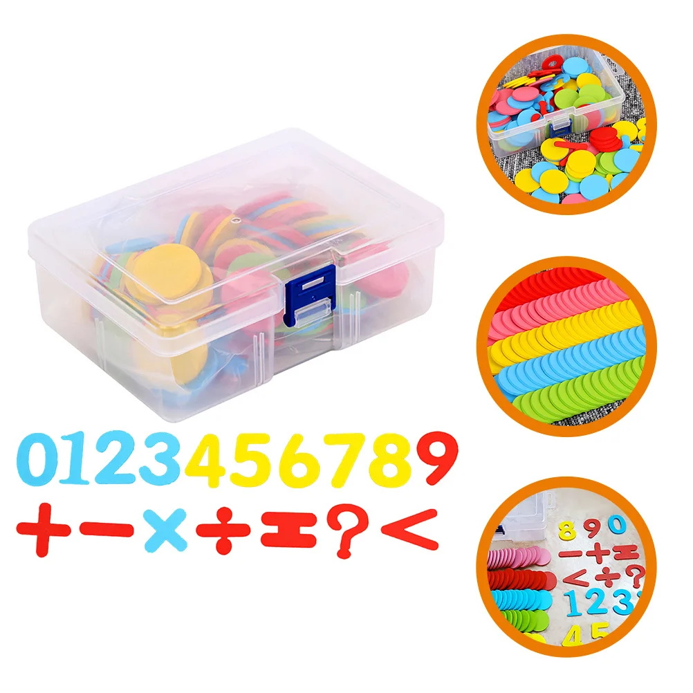 1 Box Of Math Teaching Appliance Colorful Round Discs Counting Numbers Calculating Signs Kids Early Learning Math Discs For