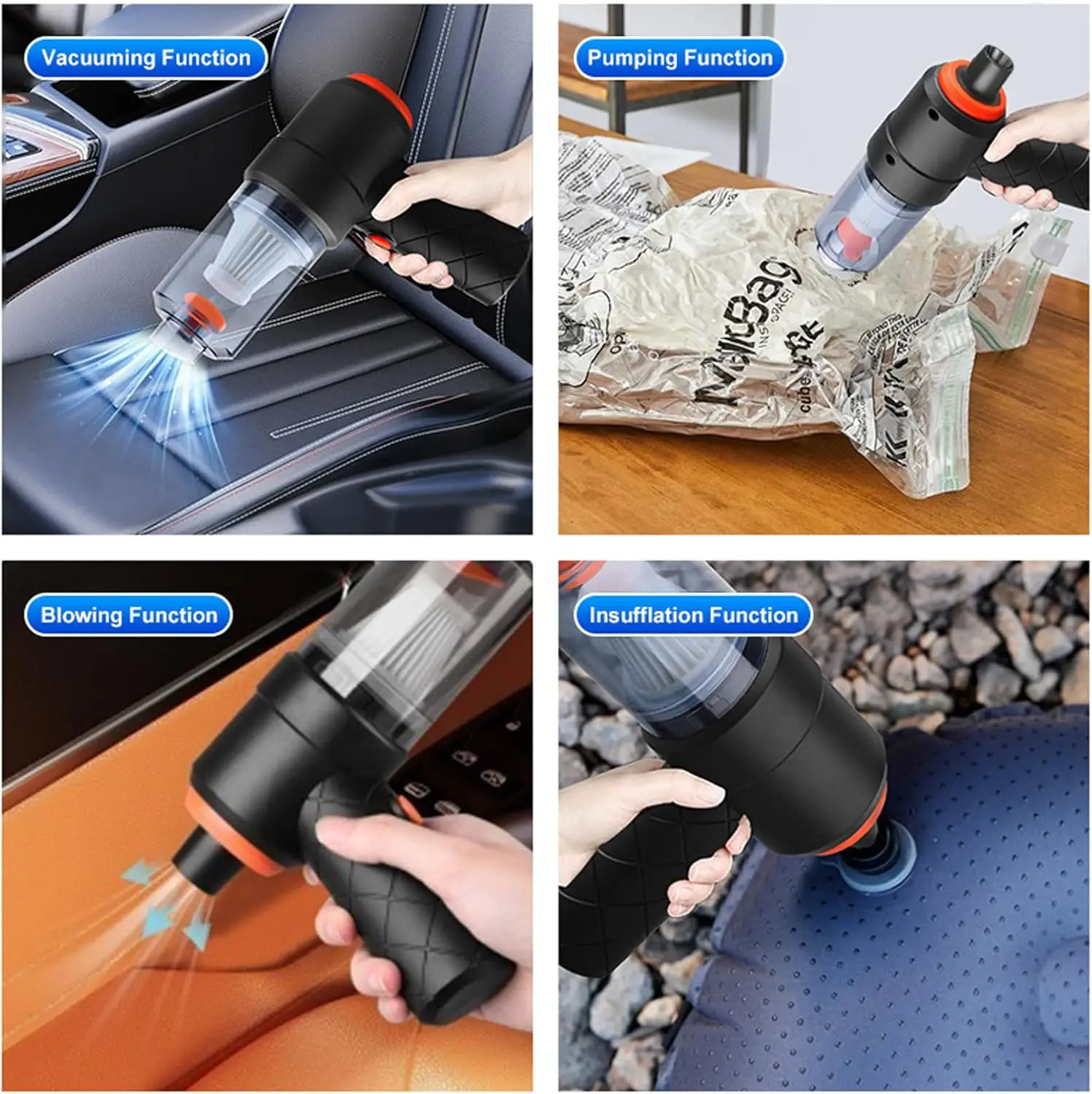 Aspirador de coche, aspirador y plumero de aire 6500R, aspirador de coche húmedo y seco de alta potencia de 120W con luz LED y Mult