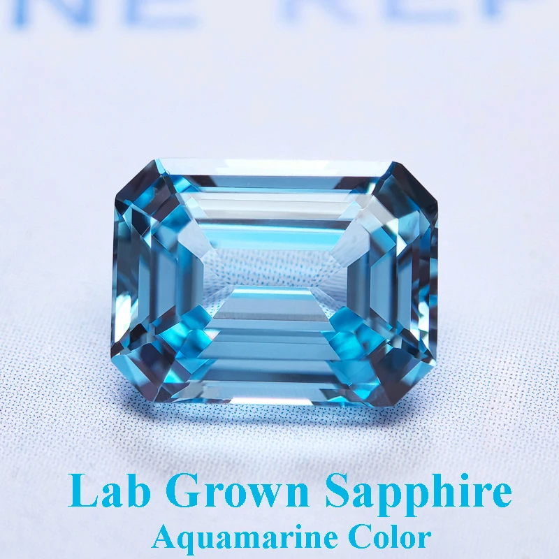 

Lab Grown Sapphire Aquamarine Color Emerald Cut Gemstone For Charms DIY Ring Necklace Earrings Materials Selectable Certificate