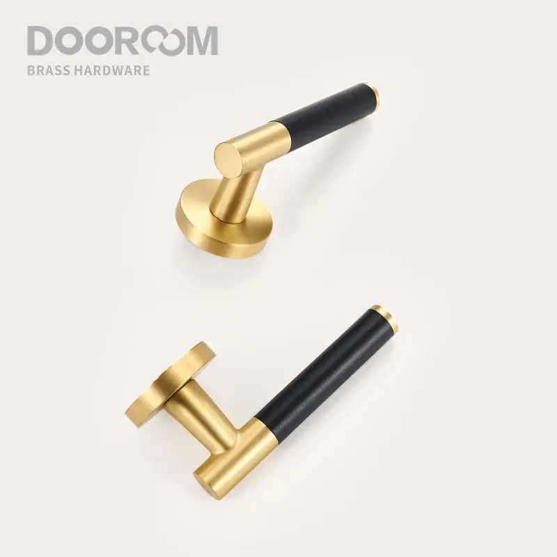 Dooroom Brass Leather Door Lever lock Set Modern Light Luxury Multi Colors Interior Bedroom Bathroom Wood Dummy Handle