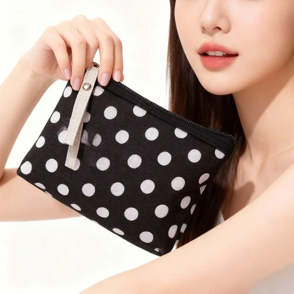 Multifunctional Canvas Dot Makeup Bag Portable Simple Travel Storage Bag Skincare Storage Cosmetic Bag Cosmetics Organization