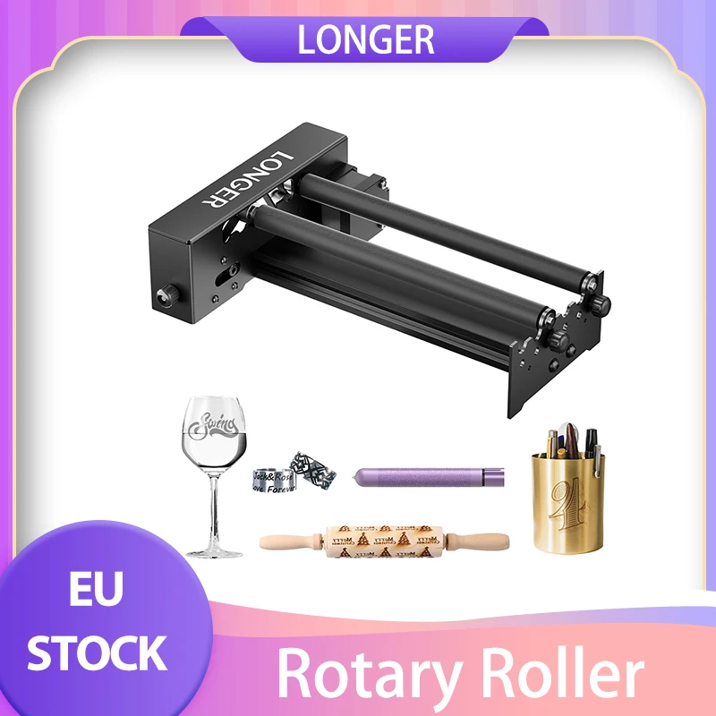 LONGER Laser Engraver Y-axis Rotary Roller, 360° Rotation, Adjustable 6-300mm Diameters