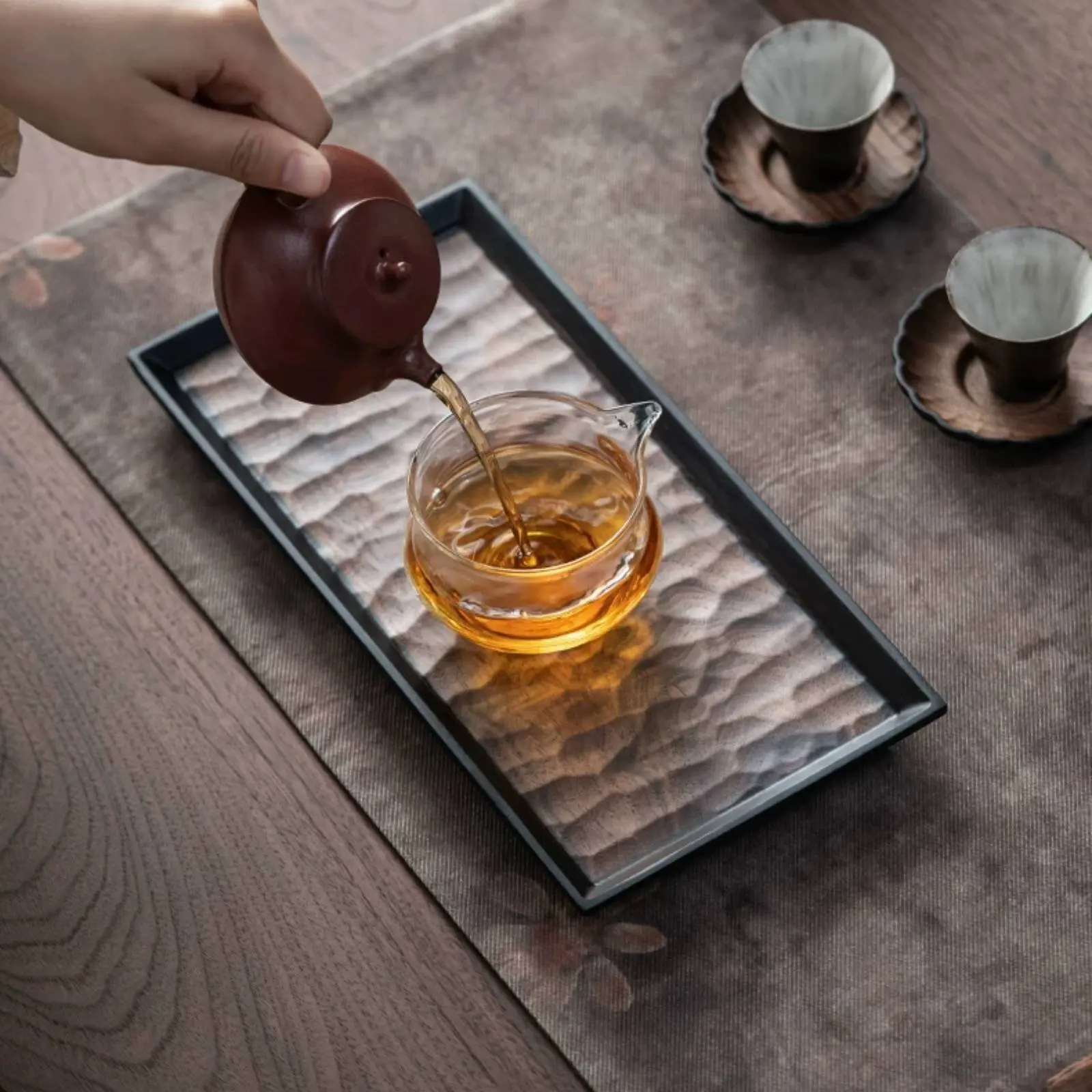 Walnut Wood Tea Tray Long-Lasting Hammered Texture Tea Tray Versatile Polished Finish
