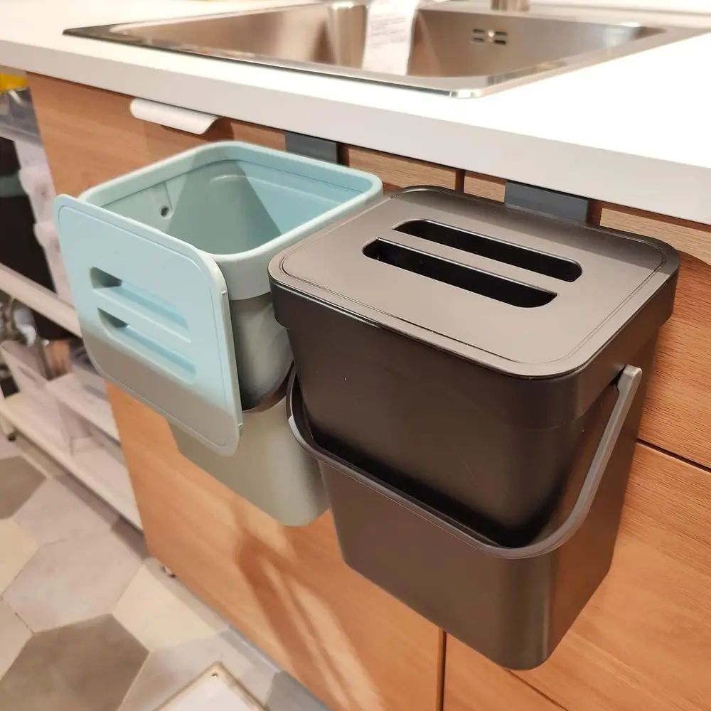

Black Wall-Mounted Kitchen Compost Bin with Lid for Sink Area