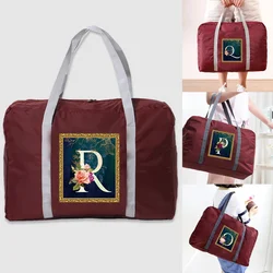 Bolsos de equipaje de gran capacidad, organizadores de ropa plegables, almacenamiento de flores, Serie de letras, patrón impreso, rojo vino, bolsas de transporte