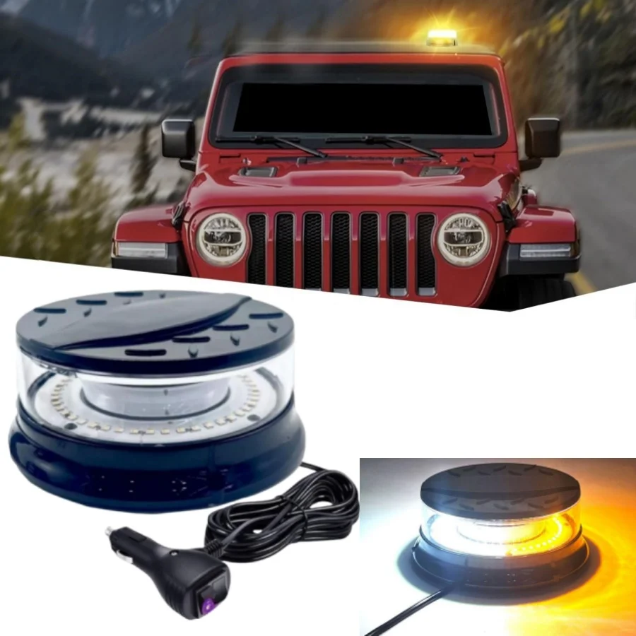 

4.7in LED Rotating Beacon Light with 48 LEDs Suction Cup Magnetic Base for Construction Truck Patrol Car Tractor Golf Carts