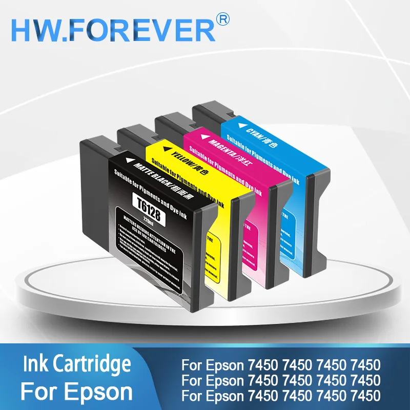 

T6122-T6128 Совместимый картридж с чипом Пигментные красящие чернила для принтеров Epson 7450 T6123 T6124 220 мл Чернильный картридж