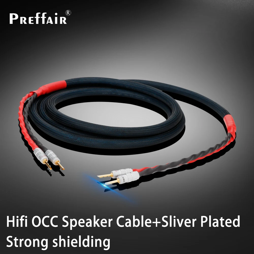 Preffair High-end HIFI Audio Speaker Cables OCC Silver Plated Conductor Audiophile Loudspeaker Cables with Z-type Banana Plugs