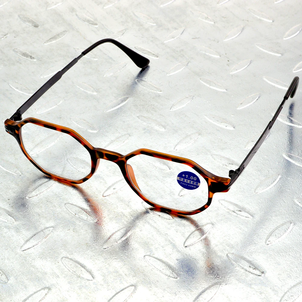 Retro 6-sided Type Leopard Aspherical Anti Fatigue and Ray Multilayer Coating Men Women Reading Glasses +0.75 To +4