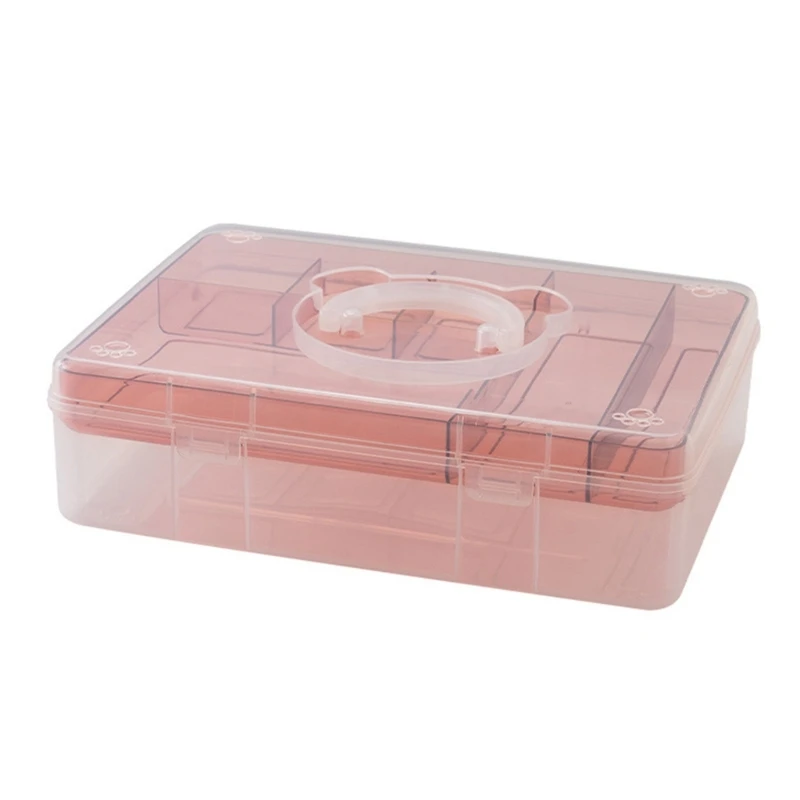 Clear Plastic Storage Box With Handle Stackable Double Layer Storage Box for Art Craft Supplies Stationery