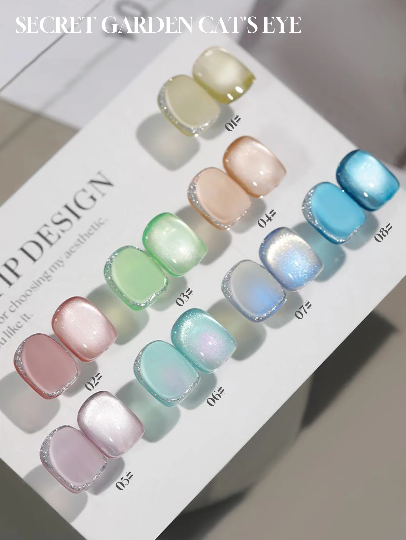 8PCS 2026 New Autumn and Winter Nail Art Secret Garden Blue-Green-Purple Crystal Stone Glass Bead Cat Eye Gel Nail Polish,