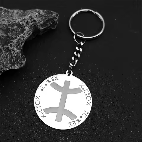 African Ethnic Amazigh Berber Symbol Medal Key Chains for Women Men Stainless Steel Gold Silver Color Key Ring Jewelry Gift