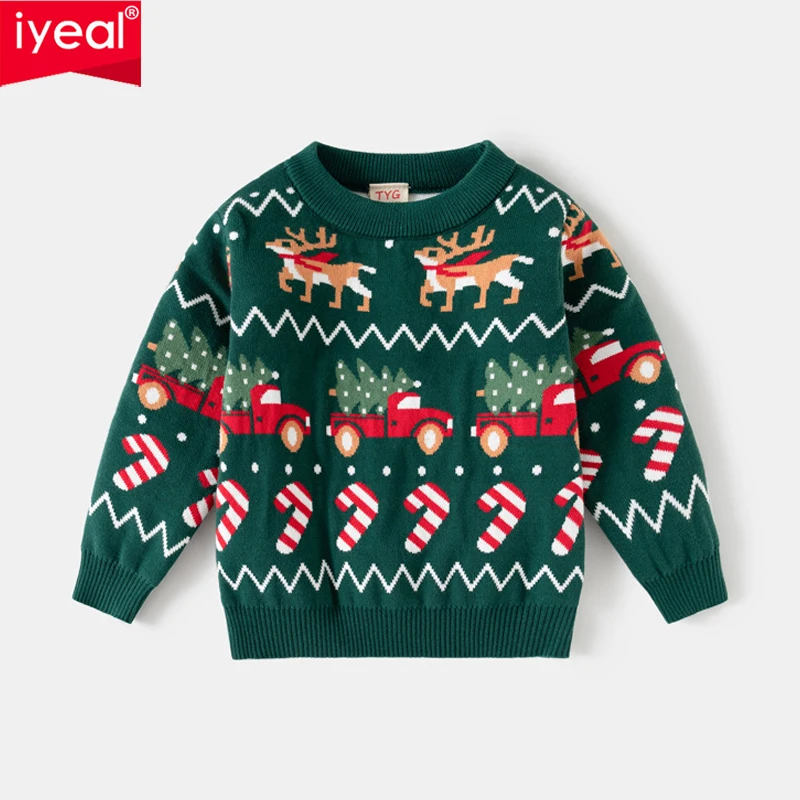 IYEAL Kids Christmas Sweater Xmas Tree Gift Snowflake Jacquard Knit Pullover Boys Girls Long Sleeve Children Holiday Jumper Top