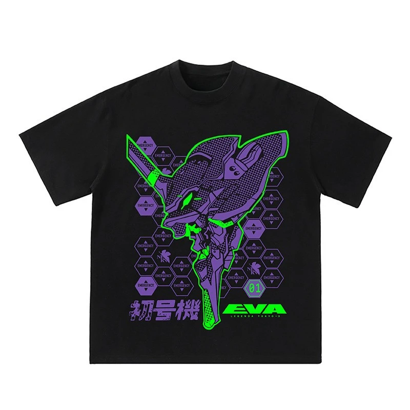 

Japanese Retro Animation Eva01 First Number Machine Cartoon Men's T-shirt Summer New Retro Fashion Men's and Women's Streetwear