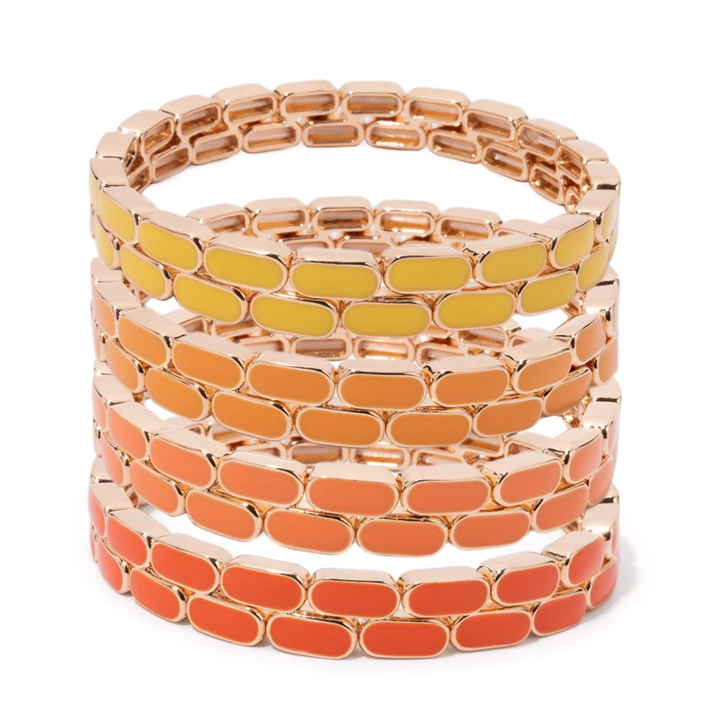 

2025 Spring New Drop Oil Enamel Bnagle For Women Boho Beaded Elastic Bracelets