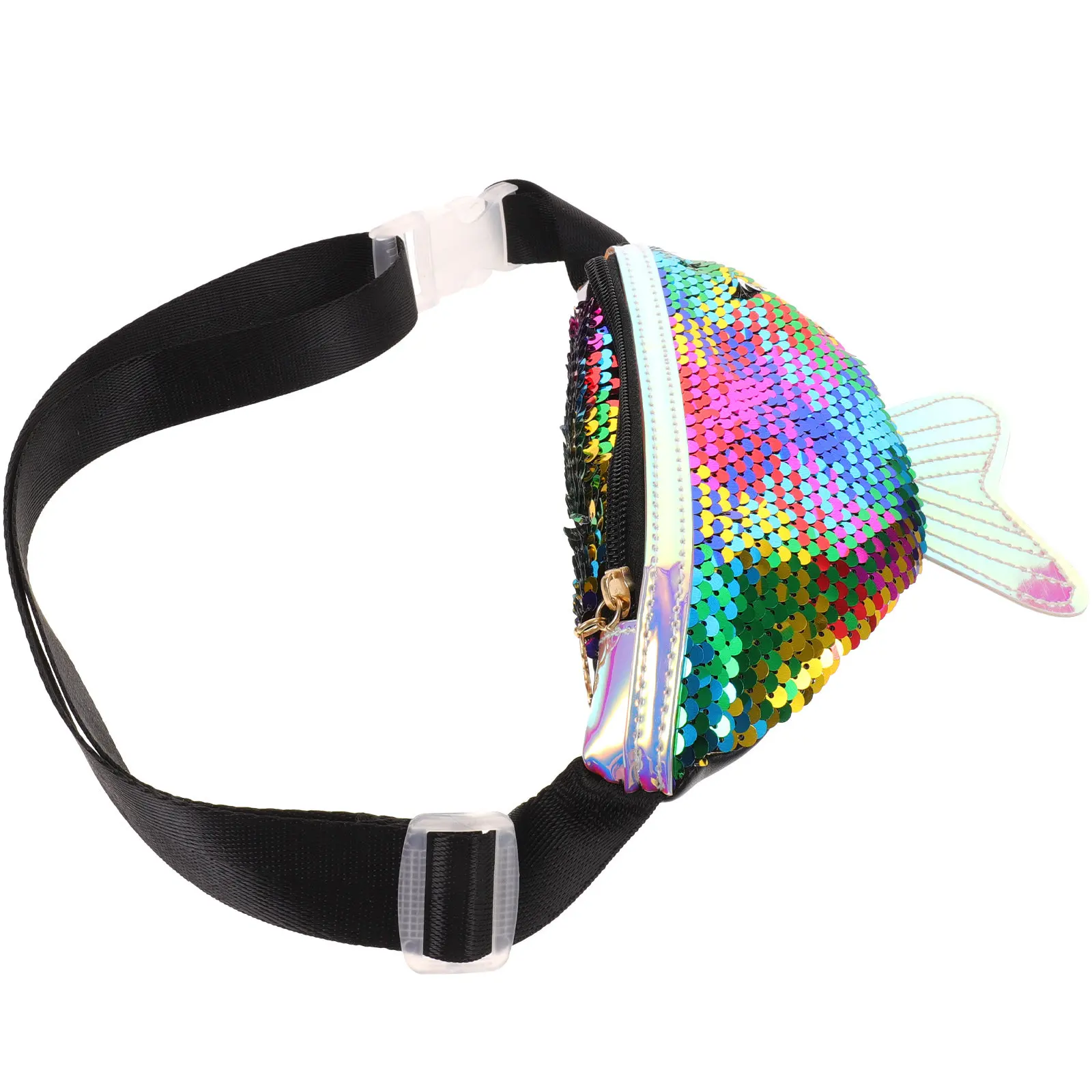 

Outdoor Sports Waist Bag Fish Tail Style Sequins Fanny Pack Large Capacity Lightweight Running Hiking Camping Green Black