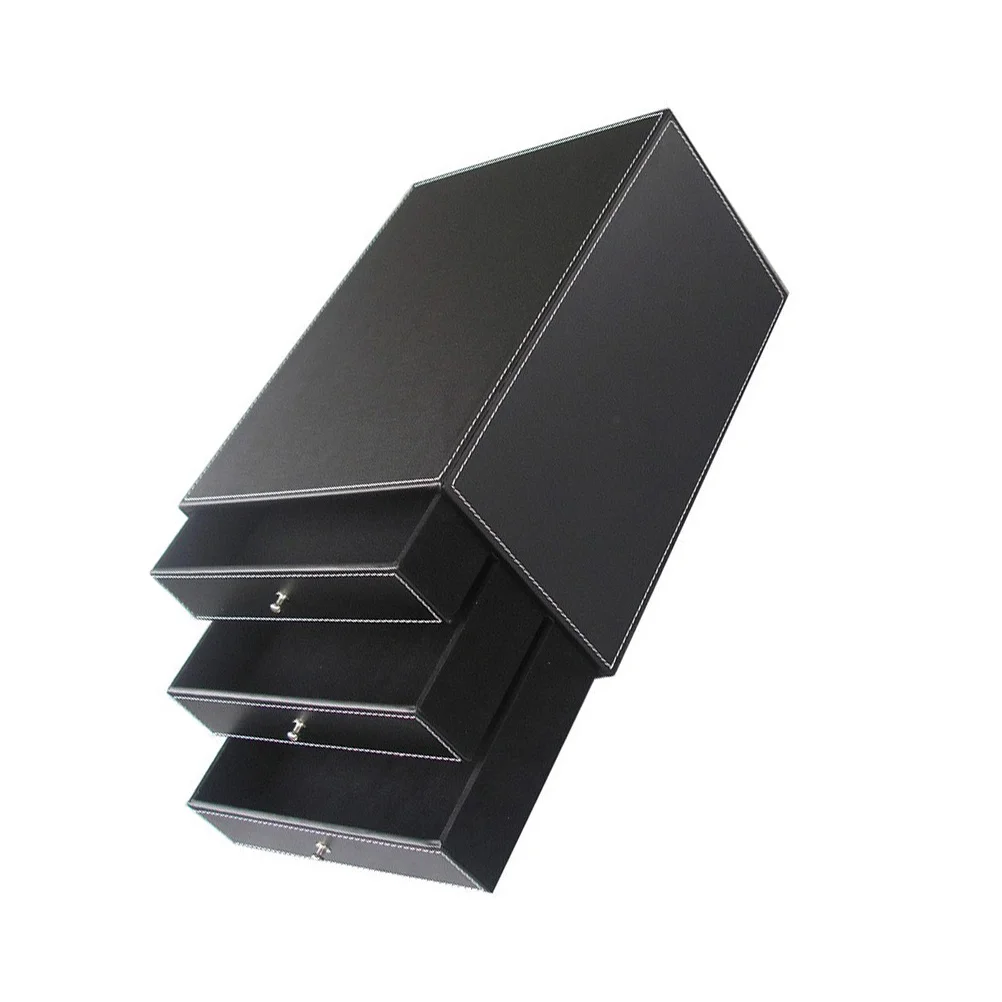 

1Pc Drawer Type Desktop Cabinet Three Layers A4 File Box (Black)