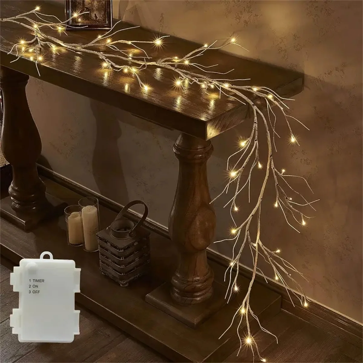 48 LED Birch Vine Lights  Battery  Power Artificial Branch Vine Light for Christmas Fireplaces Tables Indoors And Outdoors Decor