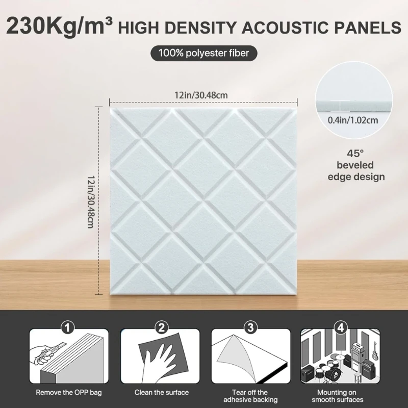 12PCS อะคูสติกโฟมกระเบื้อง Soundproof แผงโฟมโพลีเอสเตอร์แผ่นที่สมบูรณ์แบบสำหรับ Quiet Study Spaces และ Libraries