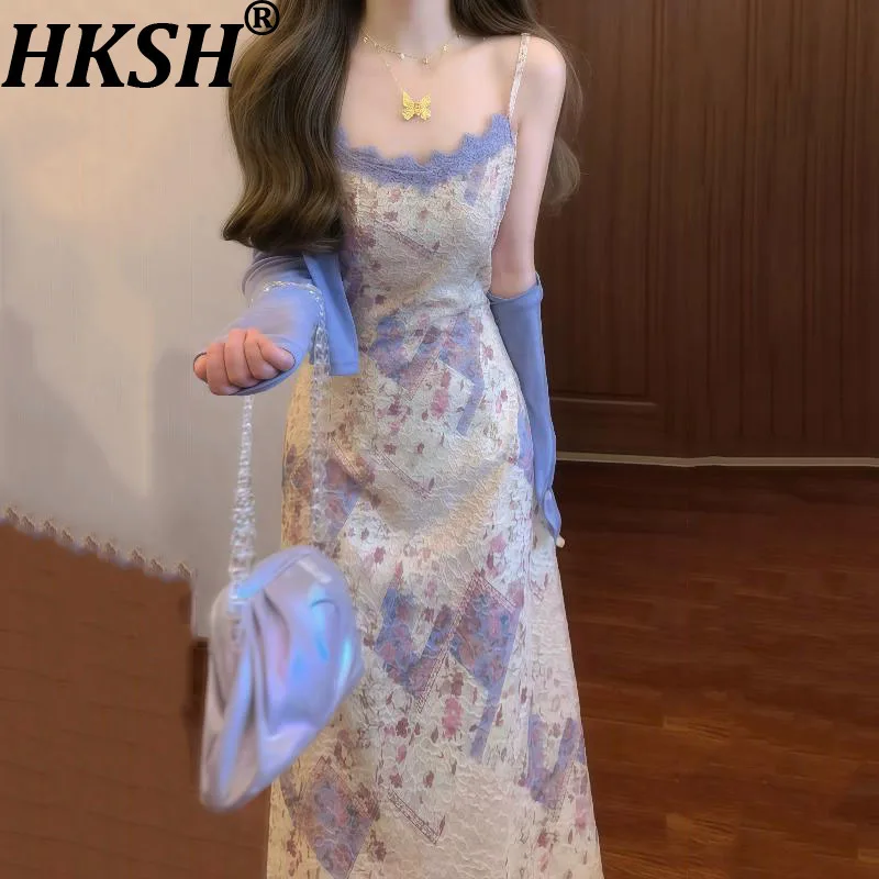 

HKSH Summer Women elegant Gentle Style Fresh Two-Piece Set Casual Trendy Cardigan A-Line Slimming Pretty Strap Dress Ins HK8155