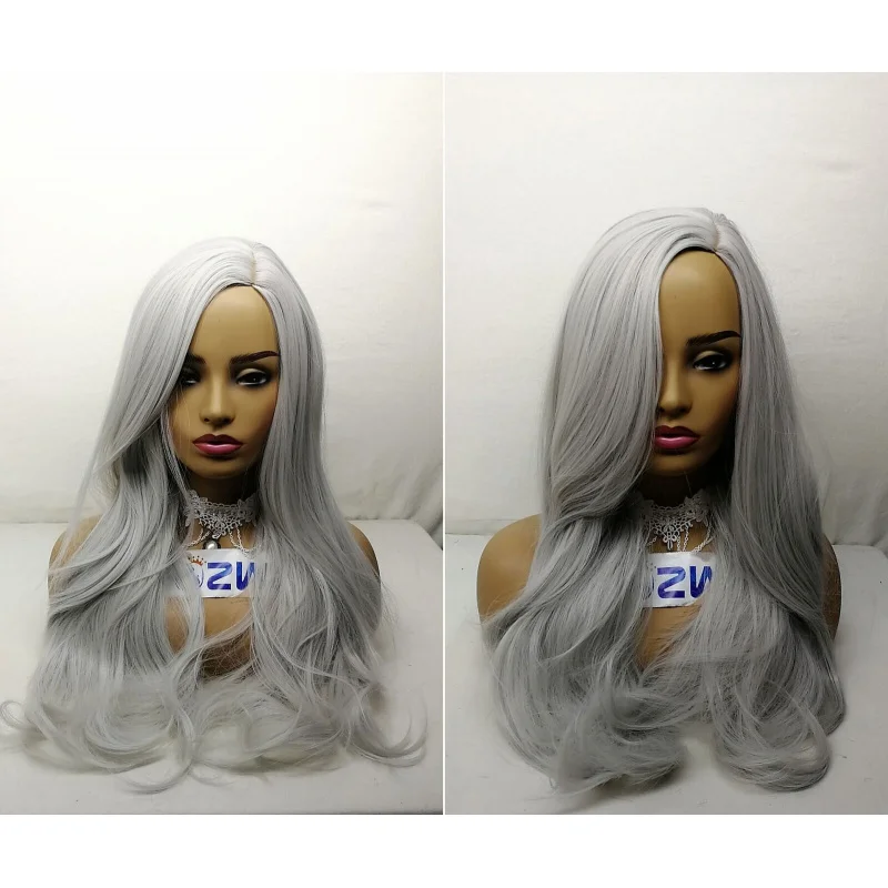 Silver Grey Wig Long Natural Wave Hair Anime Cosplay HalloweenFull Wigs New US view 4