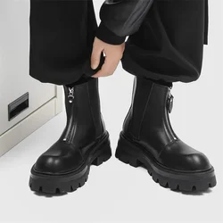 High Top Motorcycle Short Boots 2024 Men Leather Knight Boot Autumn Fashion Front Zipper Men Boots Party Stylish Platform Shoes