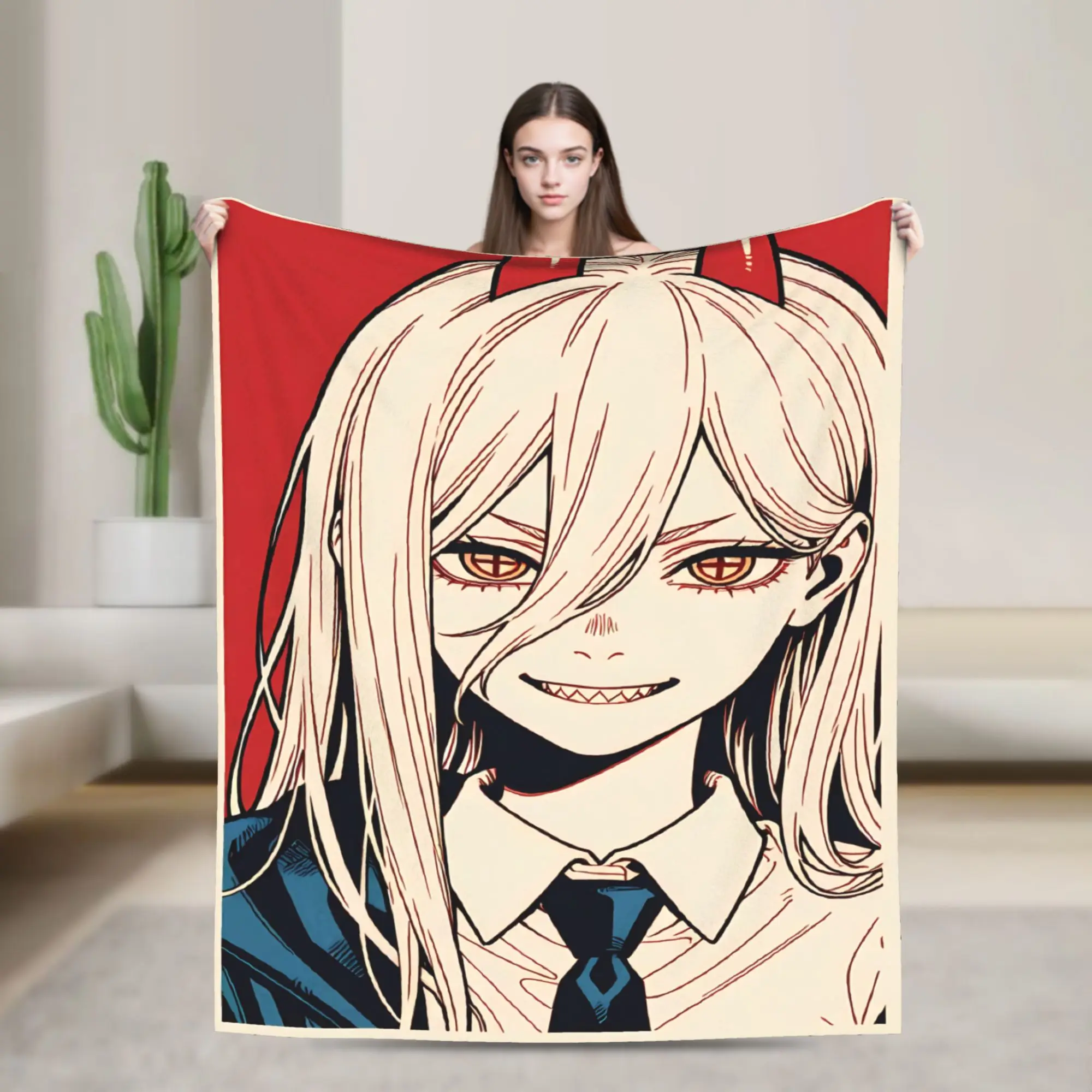 Super Warm Blanket Power confident manga Throw Blanket Chainsaws Mans Flannel Bedspread For Couch Chair Fluffy Sofa Bed Cover