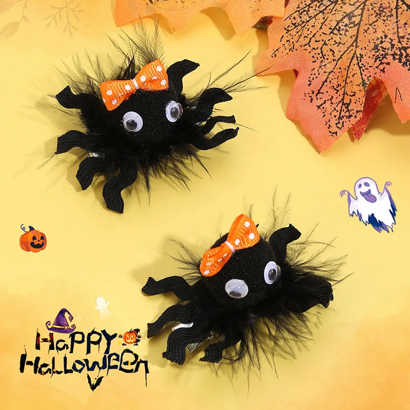 2Pcs Halloween Spider Hair Clips For Baby Girls Cute Hairpins Barrettes Headdress Kids Halloween Party Decor Hair Accessories