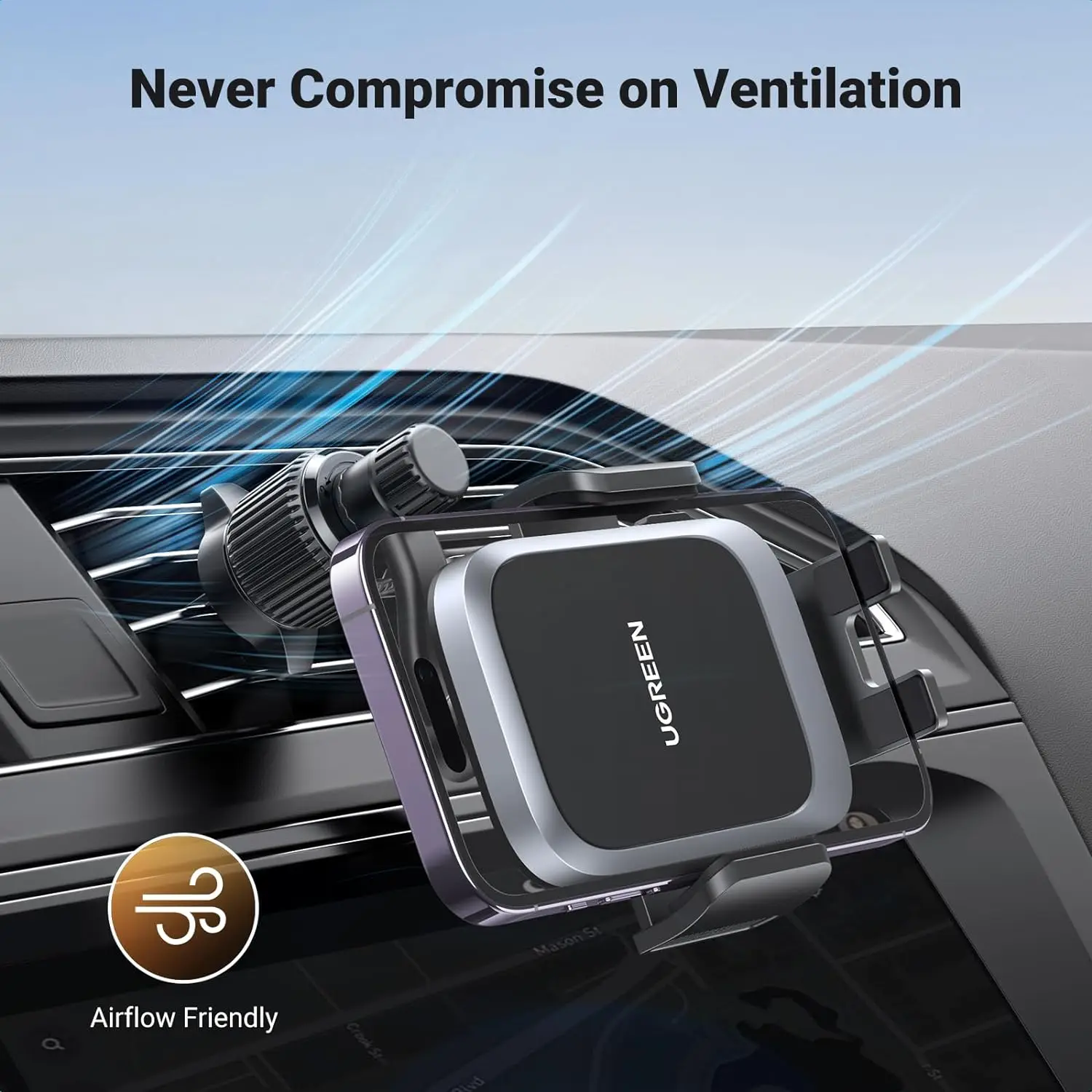 UGREEN Supporto per telefono per auto con braccio oscillante Non blocca la presa d'aria Supporto per telefono per auto Morsetto più ampio Clip Supporto per telefono cellulare Presa d'aria