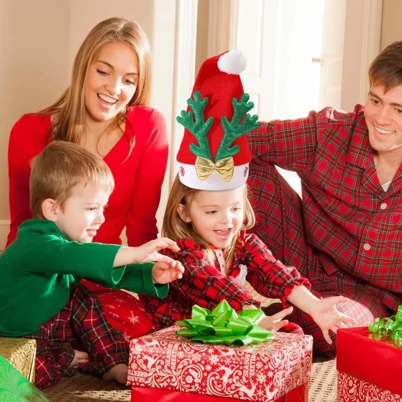 クリスマス帽子 サンタクロース帽子 角付き ホリデーコスチューム小道具 子供 大人 クリスマス帽子 ギフト 冬のクリスマスパーティーアクセサリー