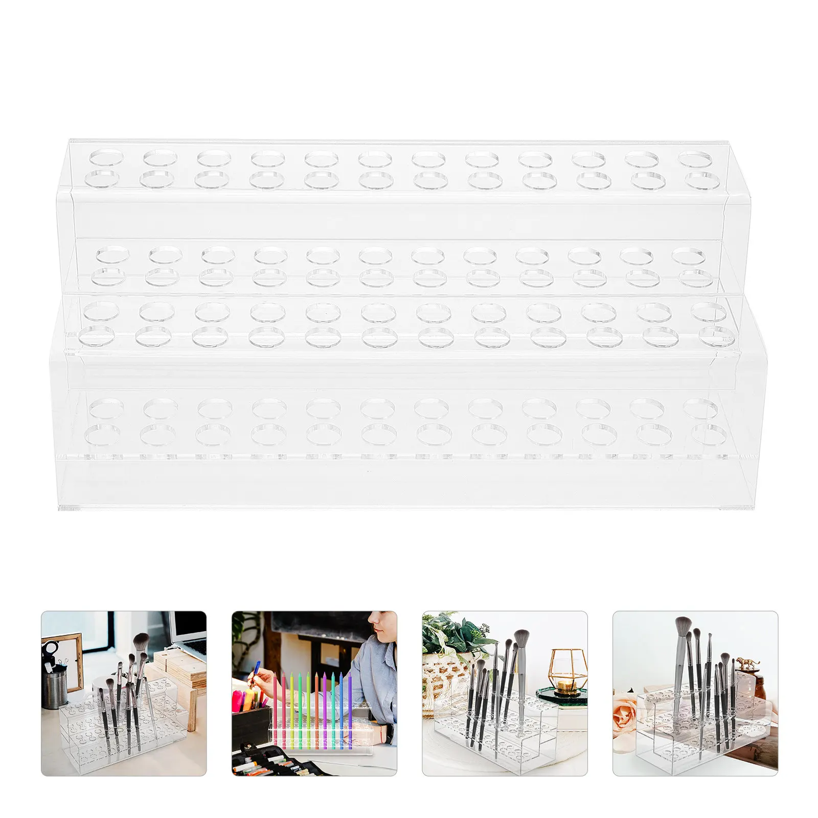 Multi-Slot Acrylic Pen Holder Transparent Stationery Organizer Storage Rack for Brushes Lipliner Eyeliner Pens