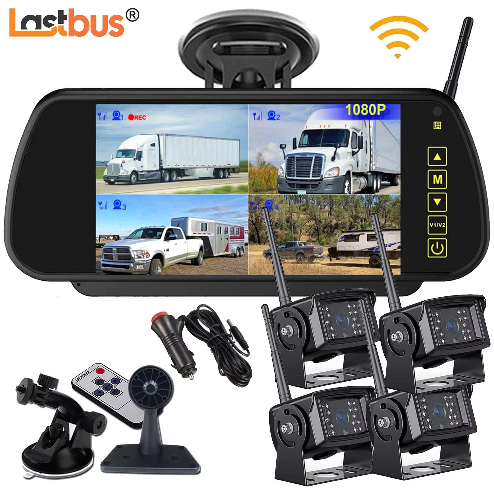 Lastubs 7 "DVR شاشة مرآة السيارة مع FHD 1080P الرقمية اللاسلكية التكبير كاميرا احتياطية للرؤية الخلفية ل RV قافلة مقطورة حافلة فان #1