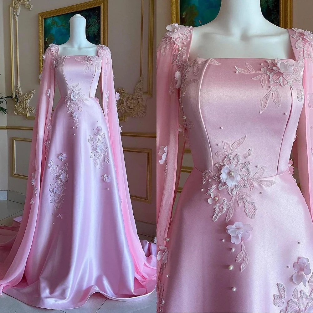 

Prom Dress Yipeisha Exquisite Square A-line Dresses Flower Satin Выпускное Платье Vestido Largo Robe Longue