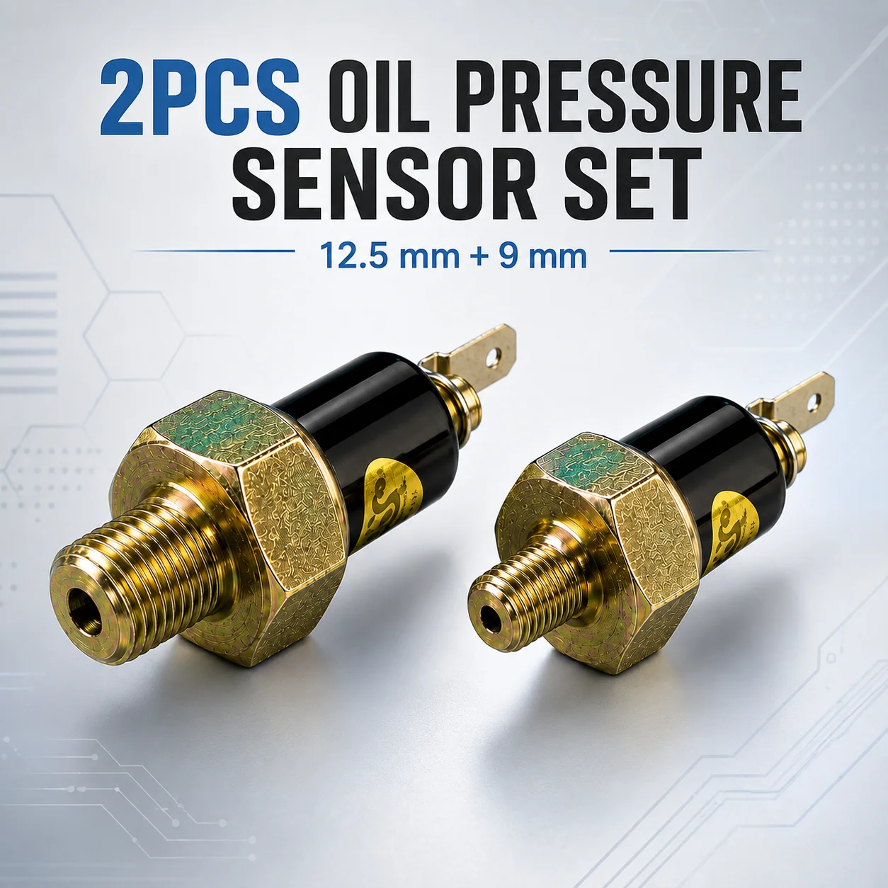 2Pcs Oil Pressure Switch Sensor Set 12.5mm 9mm Thread Single Blade Terminal Automotive Engine Replacement Parts
