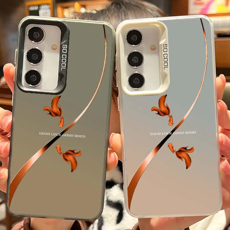 Cartoon Orange Fish Ribbon Cover For Samsung Galaxy Note 20 S20 Plus Lite Ultra FE 5G Matte Colored Silver Phone Case