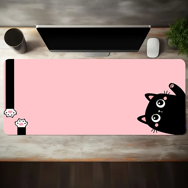 

Cute Black Cat&Pink Pastel Design Mouse Pad Large Rubber Anti-slip Desk Accessories Mousepad for Office&Gamer Keyboard Decor Mat