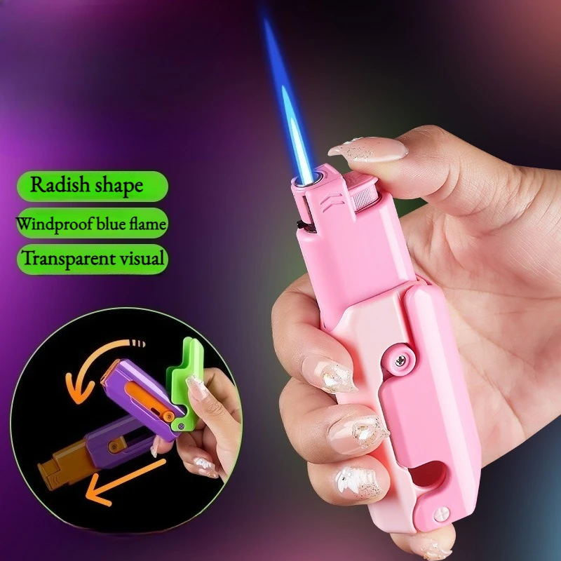 2025 أحدث ولاعة الجزرة لهب أزرق مباشر إبداعي بفك ثلاثية الأبعاد لعبة هدية شخصية للرجال ملحقات التدخين ولاعة السجائر