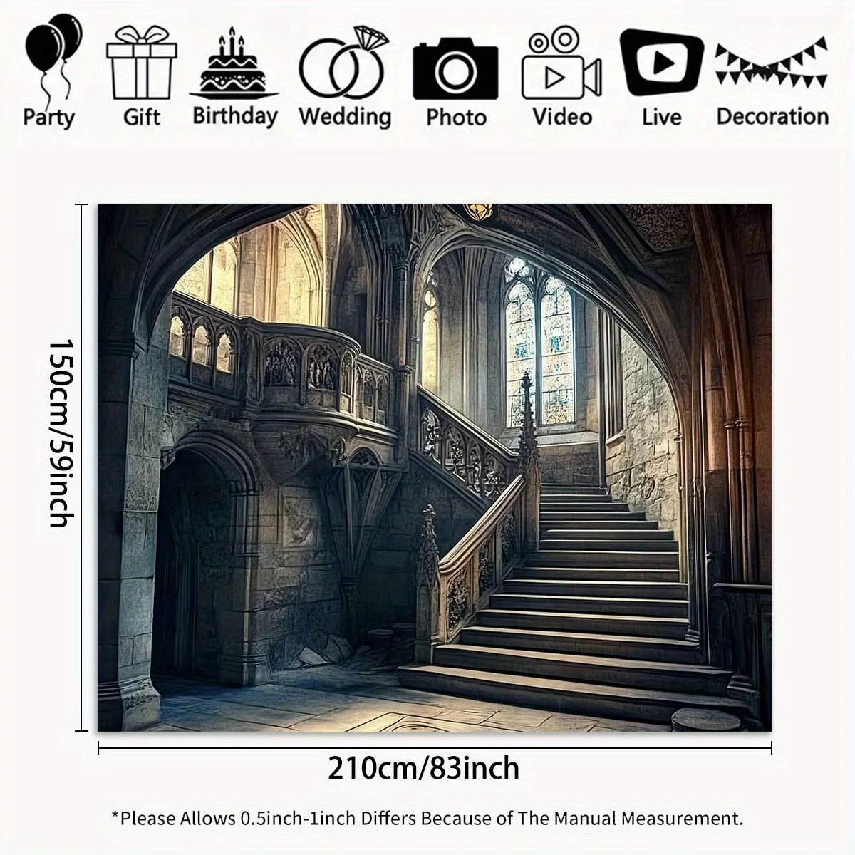 1PC Castle Retro Party Background Photography Banner Medieval Castle Interior Scene Room or Garden Celebration Decoration