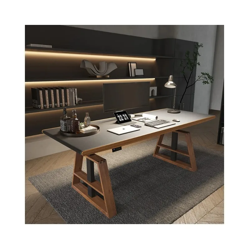 Luxury boss Ergonomic Height Adjustable Computer Office Standing Desk Customized Workstation Wooden Style Electric Tables