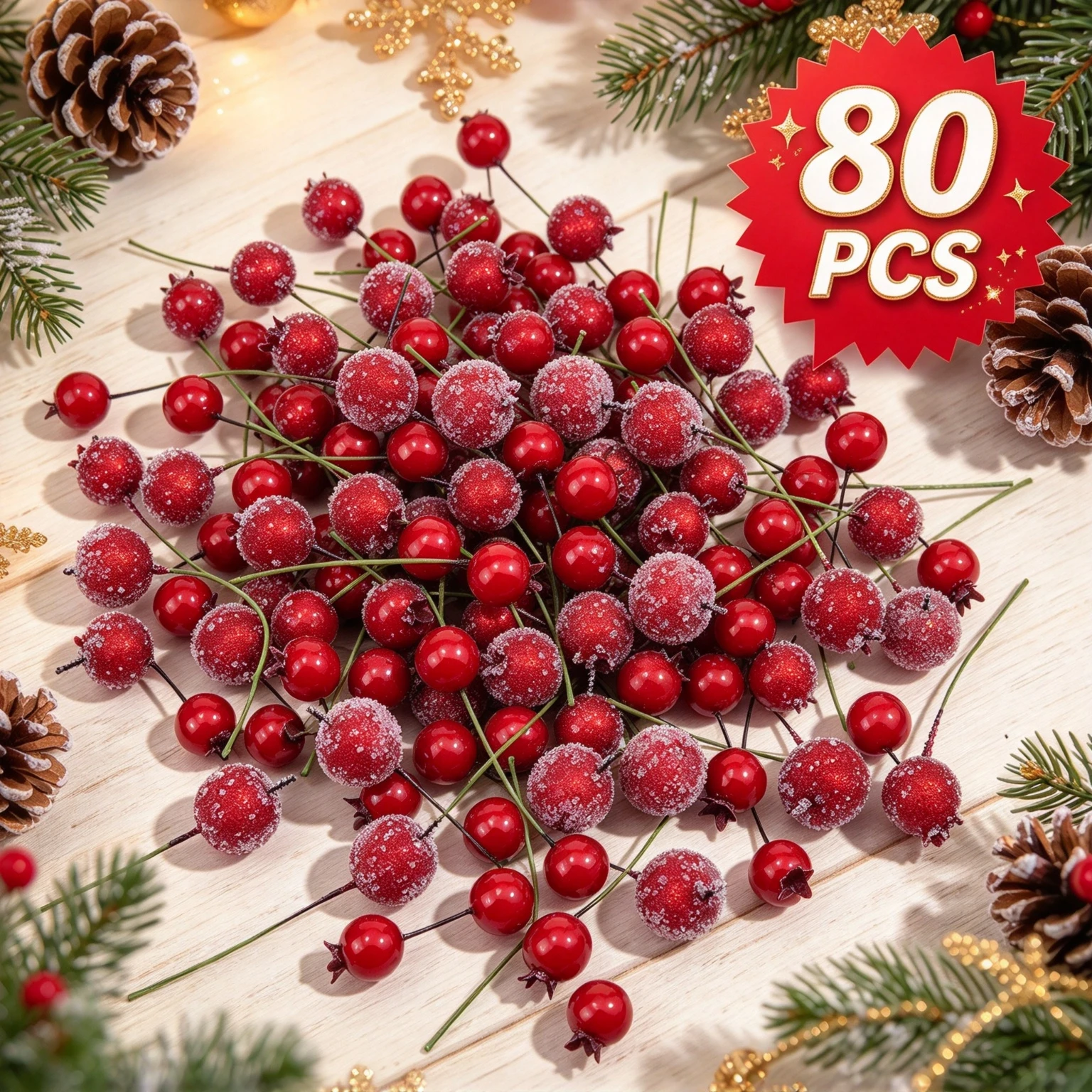 40/80Pcs Artificial Plants Christmas Tree Party Pomegranate Fruit Home Room Wedding Bridal Accessory Decora Wreath Diy Gifts Box